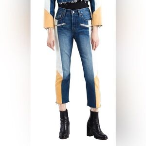 Levi's 501 Moto Straight Jeans White and Yellow Colourblock